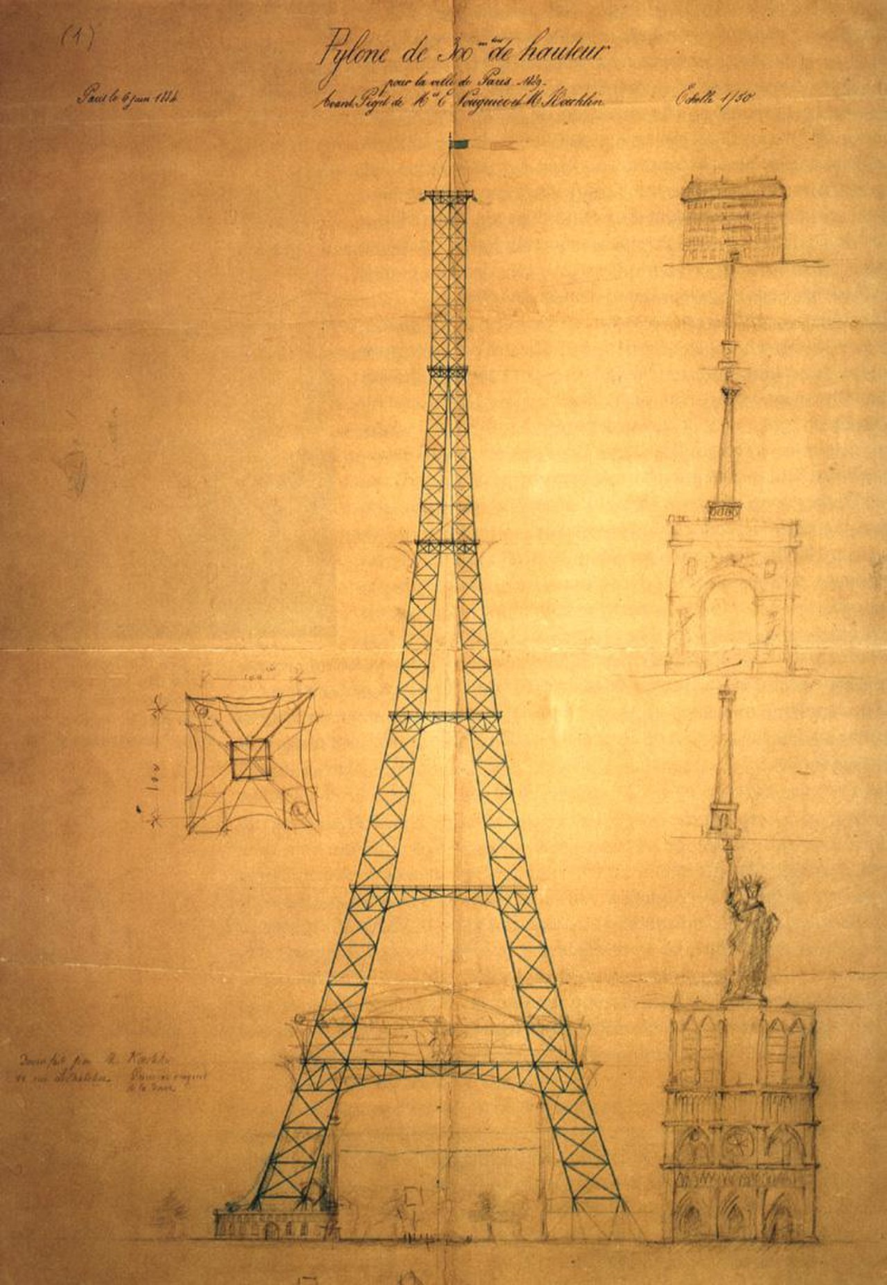 Il progetto (1884) del suo pilone di 300 metri, che diventerà la Tour Eiffel © DR