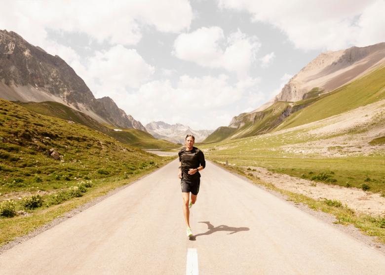 On’s Co-Founder Olivier Bernhard running in his home mountains, the Swiss Alps