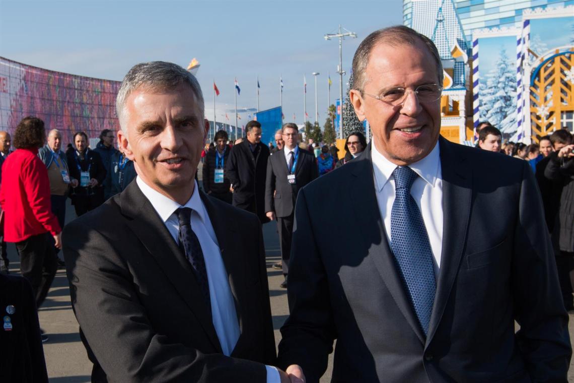 Il ministro degli esteri russo Sergej Lavrov e il presidente della Confederazione Svizzera Didier Burkhalter alla House of Switzerland
