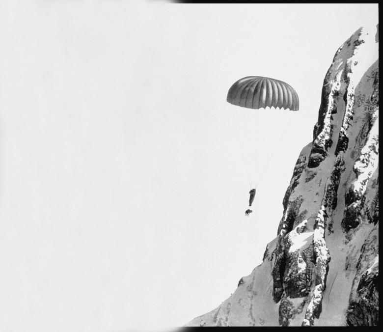 Swiss Air-Rescue parachutist with his dog 