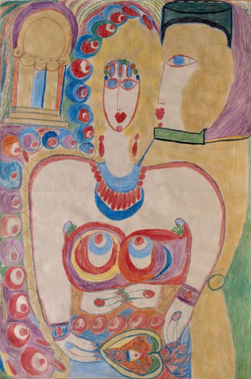 Cloisonné de Théâtre (détail, 1951) – Aloïse Corbaz – Collection Eternod et Mermod, en dépôt au LaM (Villeneuve d’Ascq)