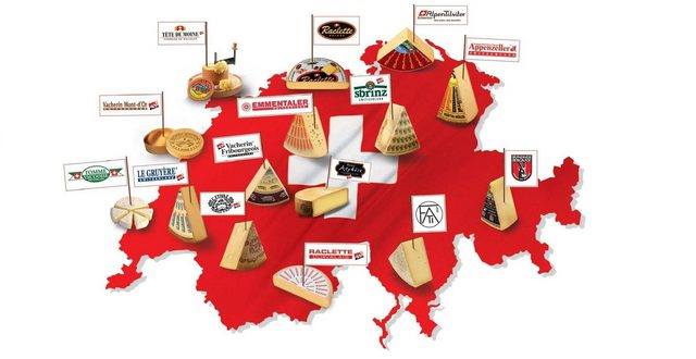 Map of the cheeses produced all over Switzerland