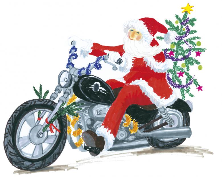 Weihnachtsmann auf Harley Davidson