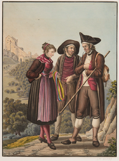 Swiss folk costumes at the beginning of the 19th century.