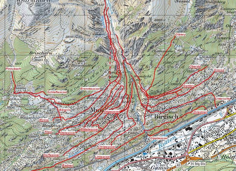 Cartographie des bisses de Mundbach
