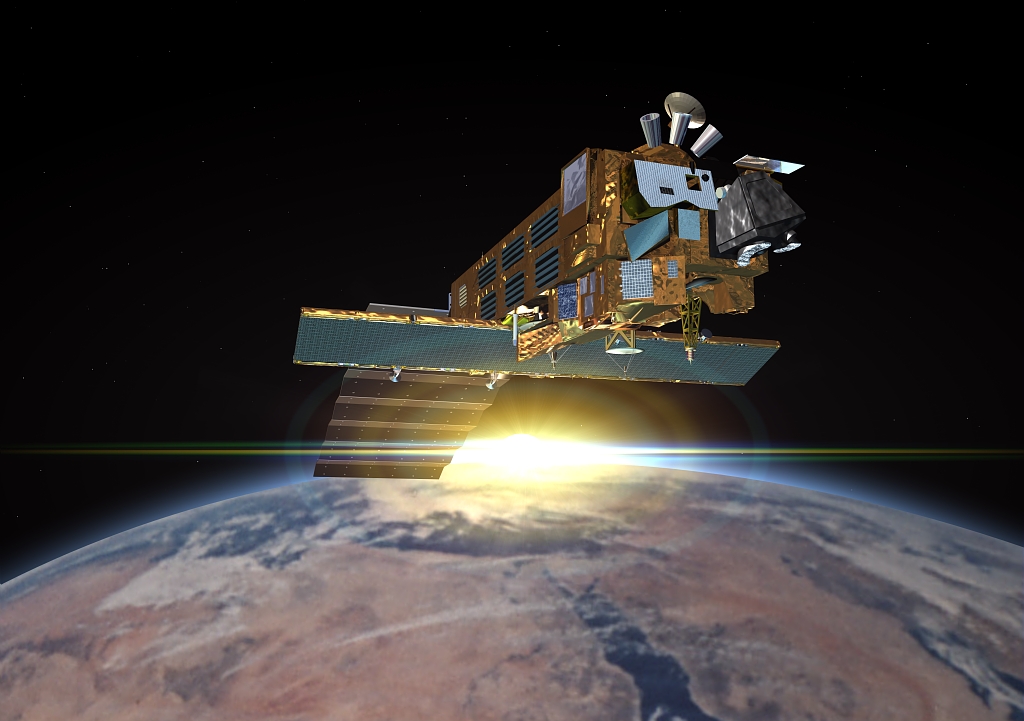Le satellite Envisat en orbite autour de la Terre (illustration).© ESA