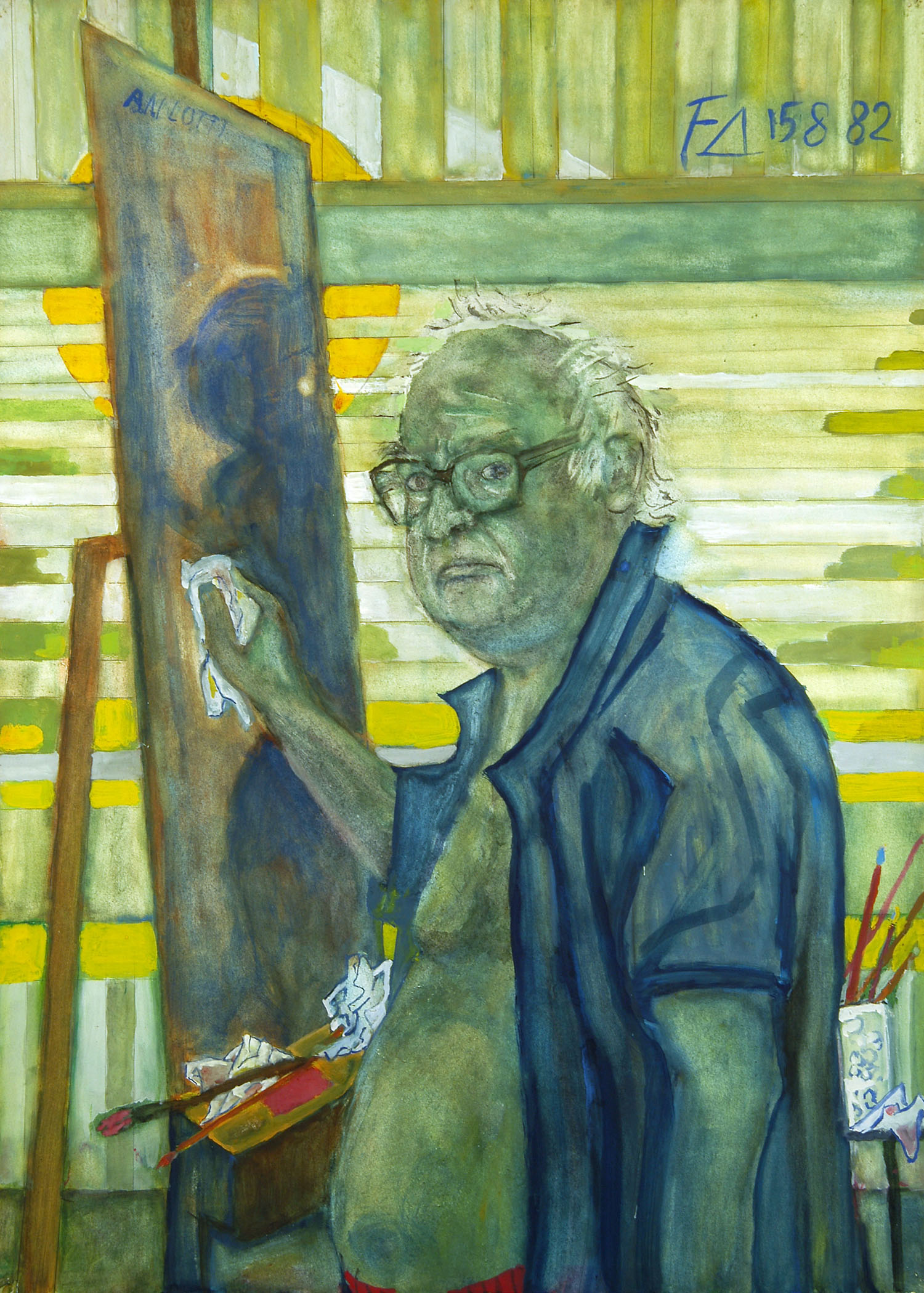 Friedrich Dürrenmatt, Selbstporträt, 1982, Gouache auf Karton, 102 x 72 cm, Sammlung Centre Dürrenmatt Neuchâtel, © CDN / Schweizerische Eidgenossenschaft