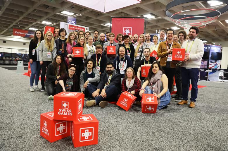 SwissGames delegation at Swiss Pavilion - GDC 2019 - Photo by Riccardo Ferraris
