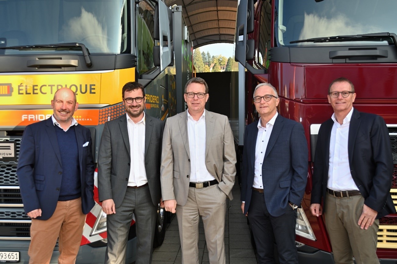 The directors of the four companies. From left to right: Vincent Albasini – Avesco Rent; Clément Friderici – Friderici Special; Adrian Melliger – Designwerk Gruppe / Futuricum; Peter Galliker and Rolf Galliker – Galliker Transport © Friderici SA