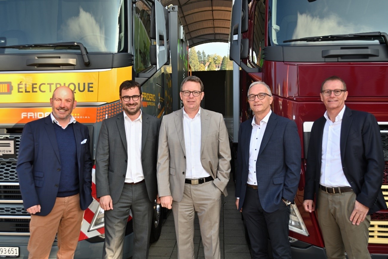 Die Direktoren der vier Unternehmen. Von links nach rechts: Vincent Albasini – Avesco Rent; Clément Friderici – Friderici Special; Adrian Melliger – Designwerk Gruppe / Futuricum; Peter Galliker und Rolf Galliker – Galliker Transport © Friderici SA