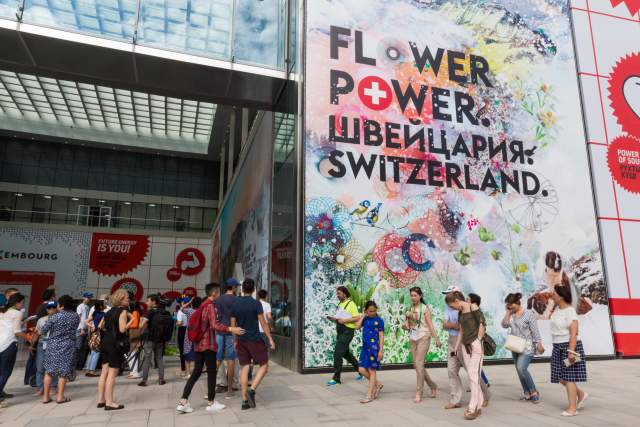 The exterior of the Swiss Pavilion was designed by Swiss graphic designer Claudia Caviezel.jpg