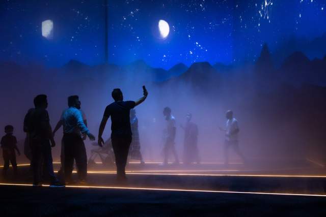 Immersive “sea of fog” experience inside the Swiss Pavilion, evoking the atmosphere of the Swiss Alps.