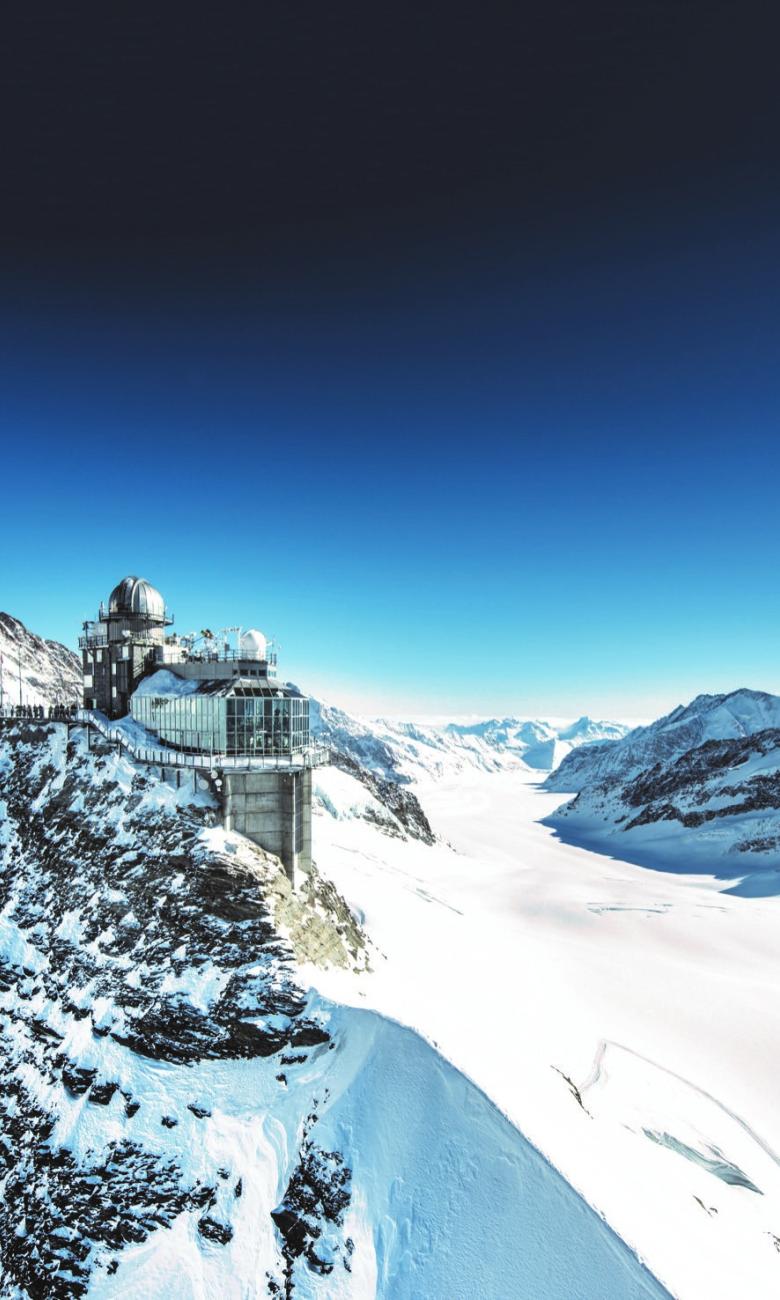 Stazione a monte sullo Jungfraujoch, osservatorio e terrazza panoramica Sphinx, ghiacciaio dell’Aletsch